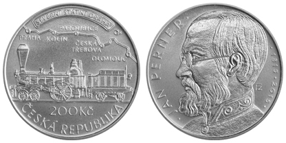 Commemorative silver coin to mark the 200th anniversary of the birth of Jan Perner