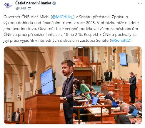 Vystoupení guvernéra ČNB Aleše Michla v Senátu Parlamentu České republiky