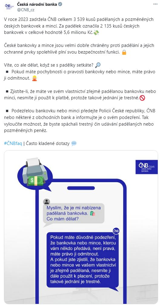 FAQ – Víte, co dělat, když je vám nabízena padělaná bankovka.