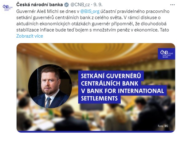 ČNB – Guvernér Aleš Michl se dnes v BIS účastní pravidelného pracovního setkání guvernérů centrálních bank z celého světa.